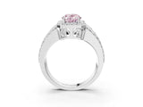 White gold Fancy Pink Oval Cut Halo Diamond Ring with Round  Split Shank and Prong Setting_115