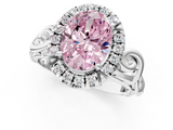 White gold Fancy Pink Oval  Cut Halo Diamond Ring with Scrollwork Band and Four-Prong Setting_134