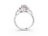 White gold Fancy Pink Oval  Cut Halo Diamond Ring with Scrollwork Band and Four-Prong Setting_136