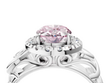 White gold Fancy Pink Oval  Cut Halo Diamond Ring with Scrollwork Band and Four-Prong Setting_137