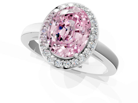 White gold Fancy Pink Oval Cut Halo Diamond Ring with Solitaire Band and Prong Setting_1