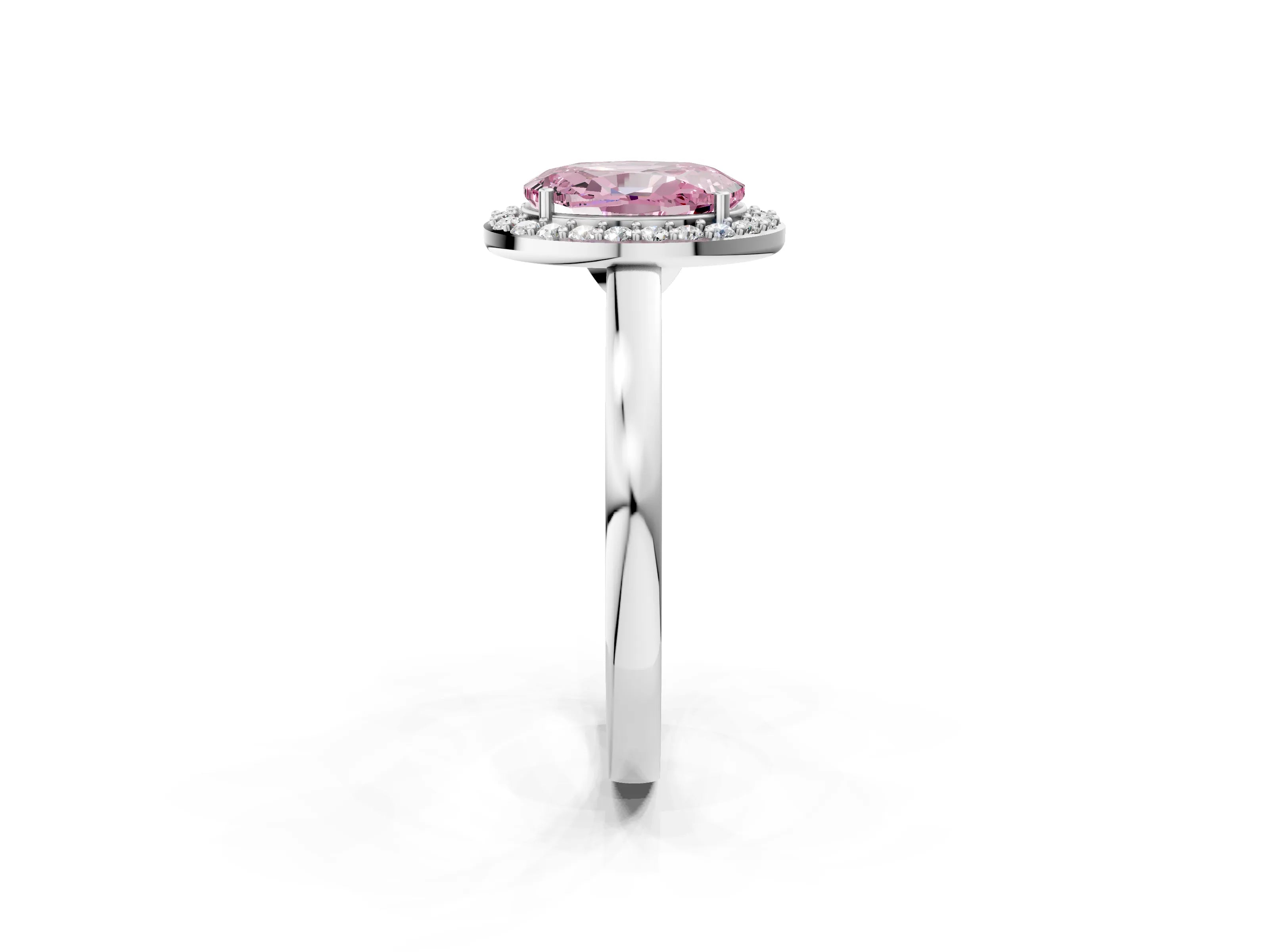 White gold Fancy Pink Oval Cut Halo Diamond Ring with Solitaire Band and Prong Setting_2
