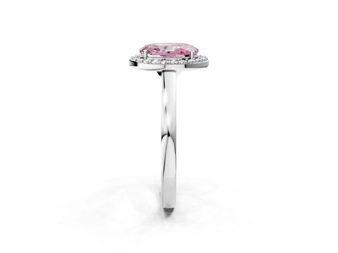 White gold Fancy Pink Oval Cut Halo Diamond Ring with Solitaire Band and Prong Setting_2