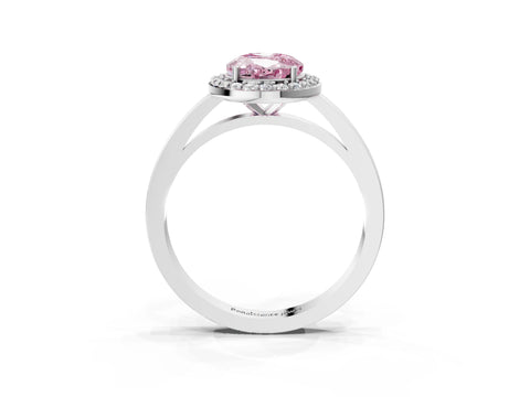 White gold Fancy Pink Oval Cut Halo Diamond Ring with Solitaire Band and Prong Setting_3
