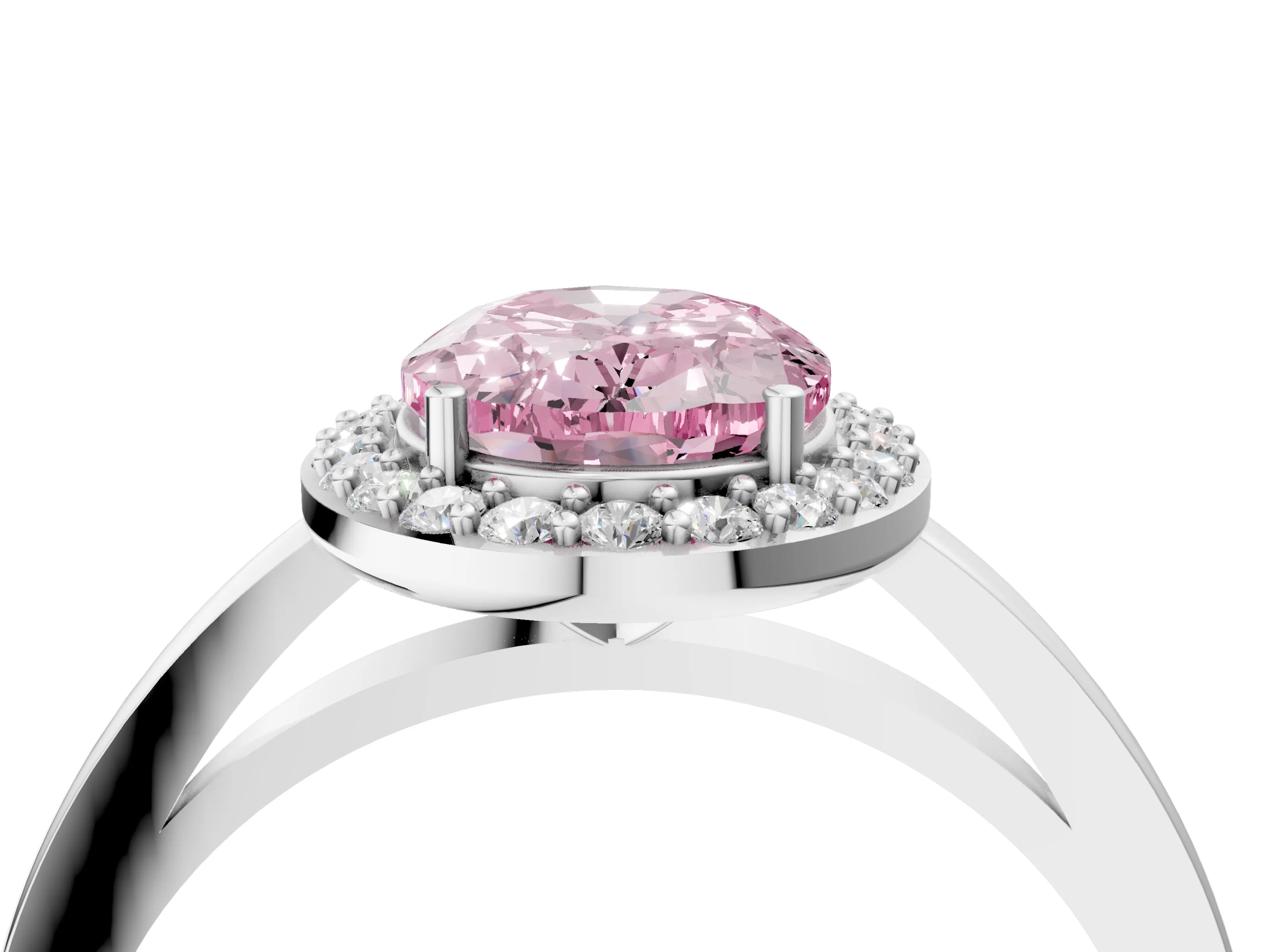 White gold Fancy Pink Oval Cut Halo Diamond Ring with Solitaire Band and Prong Setting_4