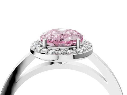 White gold Fancy Pink Oval Cut Halo Diamond Ring with Solitaire Band and Prong Setting_4