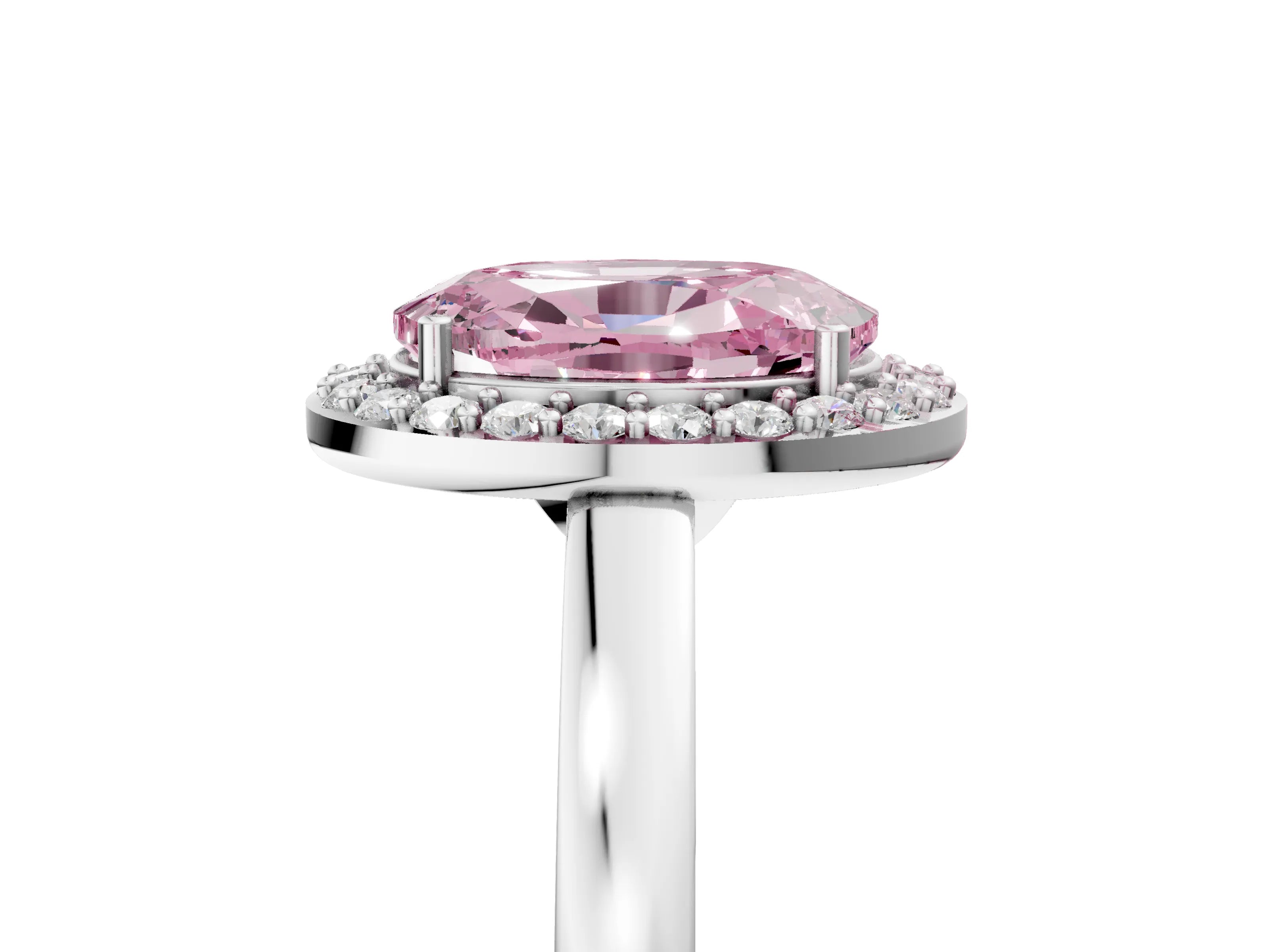 White gold Fancy Pink Oval Cut Halo Diamond Ring with Solitaire Band and Prong Setting_5