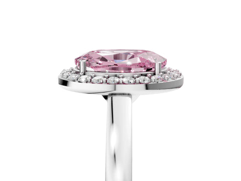 White gold Fancy Pink Oval Cut Halo Diamond Ring with Solitaire Band and Prong Setting_5