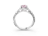 White gold Fancy Pink Oval Cut Halo Diamond Solitaire with Filigree Band and Four-Prong Setting_15