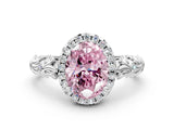 White gold Fancy Pink Oval Cut Halo Diamond Solitaire with Filigree Band and Four-Prong Setting_48