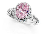 White gold Fancy Pink Oval Cut Halo Diamond Solitaire with Filigree Band and Four-Prong Setting_49