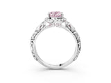 White gold Fancy Pink Oval Cut Halo Diamond Solitaire with Filigree Band and Four-Prong Setting_51
