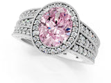 White gold Fancy Pink Oval Cut Halo Diamond Split Shank Ring with Prong Setting_13