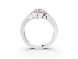 White gold Fancy Pink Oval Cut Halo Diamond Split Shank Ring with Prong Setting_15