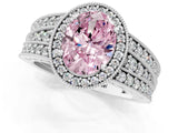 White gold Fancy Pink Oval Cut Halo Diamond Split Shank Ring with Prong Setting_1