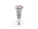 White gold Fancy Pink Oval Cut Halo Diamond Split Shank Ring with Prong Setting_2