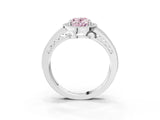 White gold Fancy Pink Oval Cut Halo Diamond Split Shank Ring with Prong Setting_3