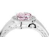 White gold Fancy Pink Oval Cut Halo Diamond Split Shank Ring with Prong Setting_4