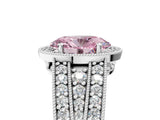 White gold Fancy Pink Oval Cut Halo Diamond Split Shank Ring with Prong Setting_5
