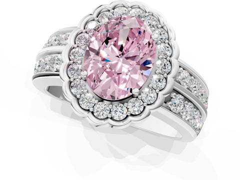 White gold Fancy Pink Oval Cut Halo Diamond Split Shank Ring with Scalloped Prong Setting_13