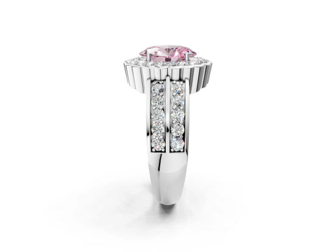 White gold Fancy Pink Oval Cut Halo Diamond Split Shank Ring with Scalloped Prong Setting_14