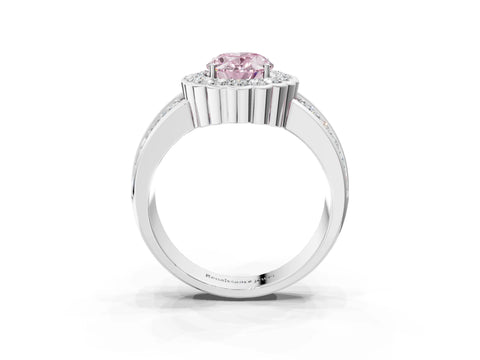 White gold Fancy Pink Oval Cut Halo Diamond Split Shank Ring with Scalloped Prong Setting_15