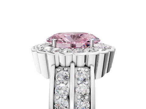 White gold Fancy Pink Oval Cut Halo Diamond Split Shank Ring with Scalloped Prong Setting_17