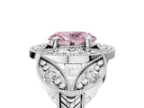 White gold Fancy Pink Oval Cut Halo Milgrain Diamond Engagement Ring with Leaf Band and Four-Prong Setting_5