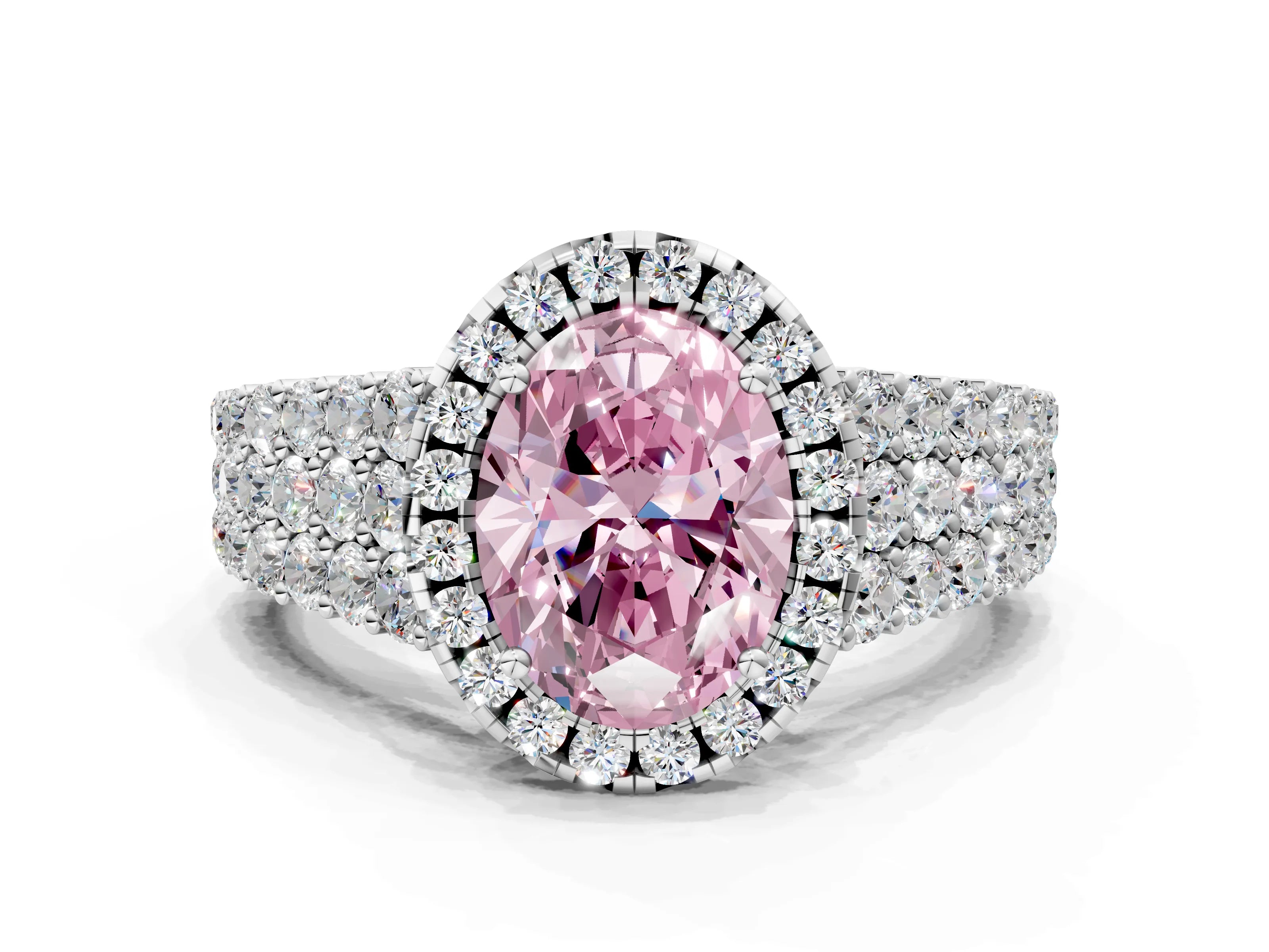 White gold Fancy Pink Oval Cut Halo Pavé Diamond Engagement Ring with Split Shank and Four-Prong Setting_3
