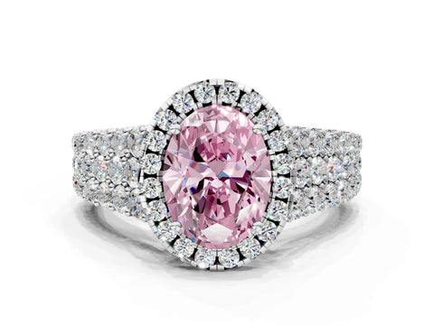 White gold Fancy Pink Oval Cut Halo Pavé Diamond Engagement Ring with Split Shank and Four-Prong Setting_3