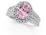 White gold Fancy Pink Oval Cut Halo Pavé Diamond Engagement Ring with Split Shank and Four-Prong Setting_4