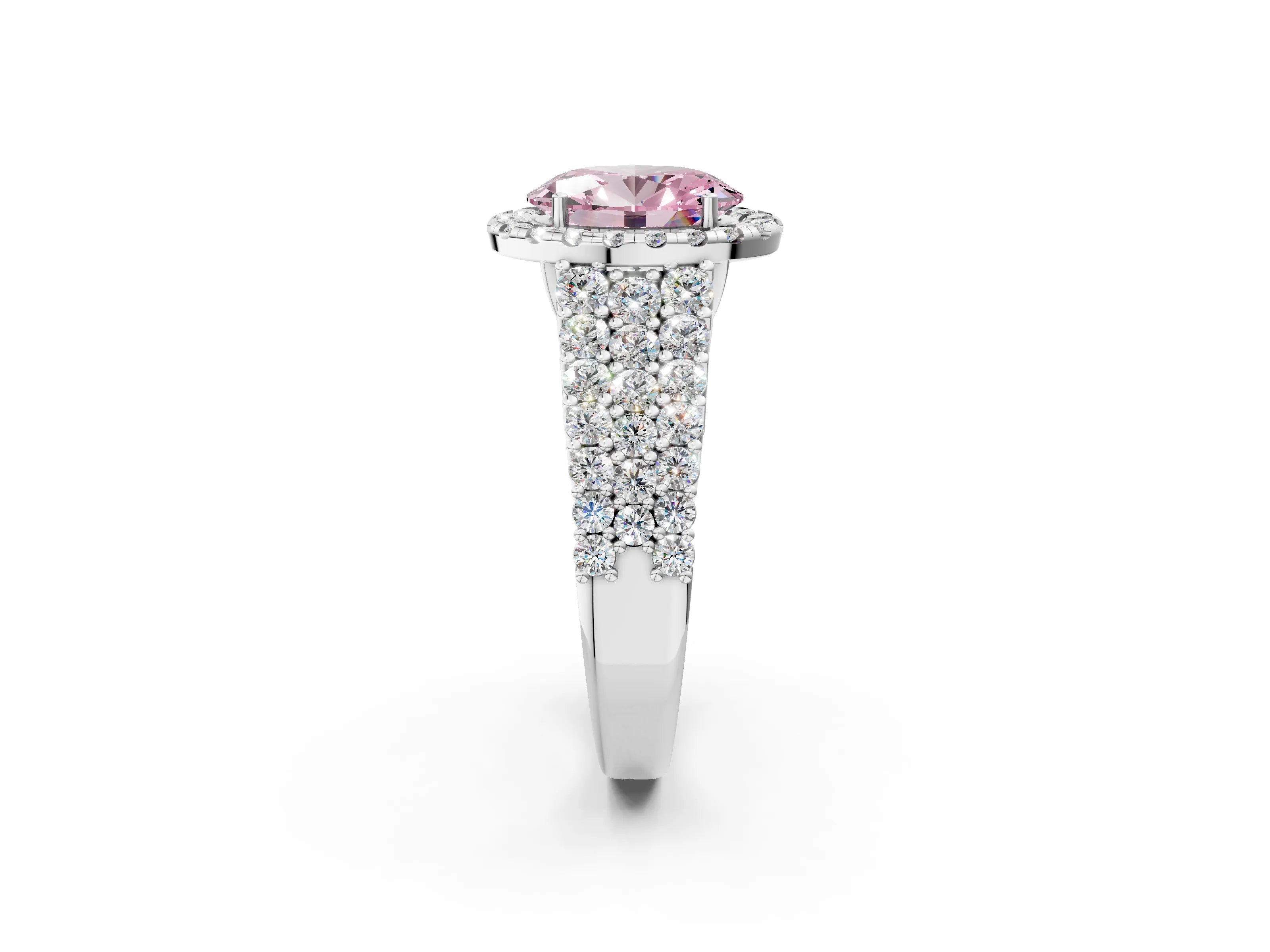White gold Fancy Pink Oval Cut Halo Pavé Diamond Engagement Ring with Split Shank and Four-Prong Setting_5