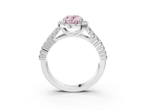 White gold Fancy Pink Oval Cut Halo Pavé Diamond Engagement Ring with Split Shank and Four-Prong Setting_6