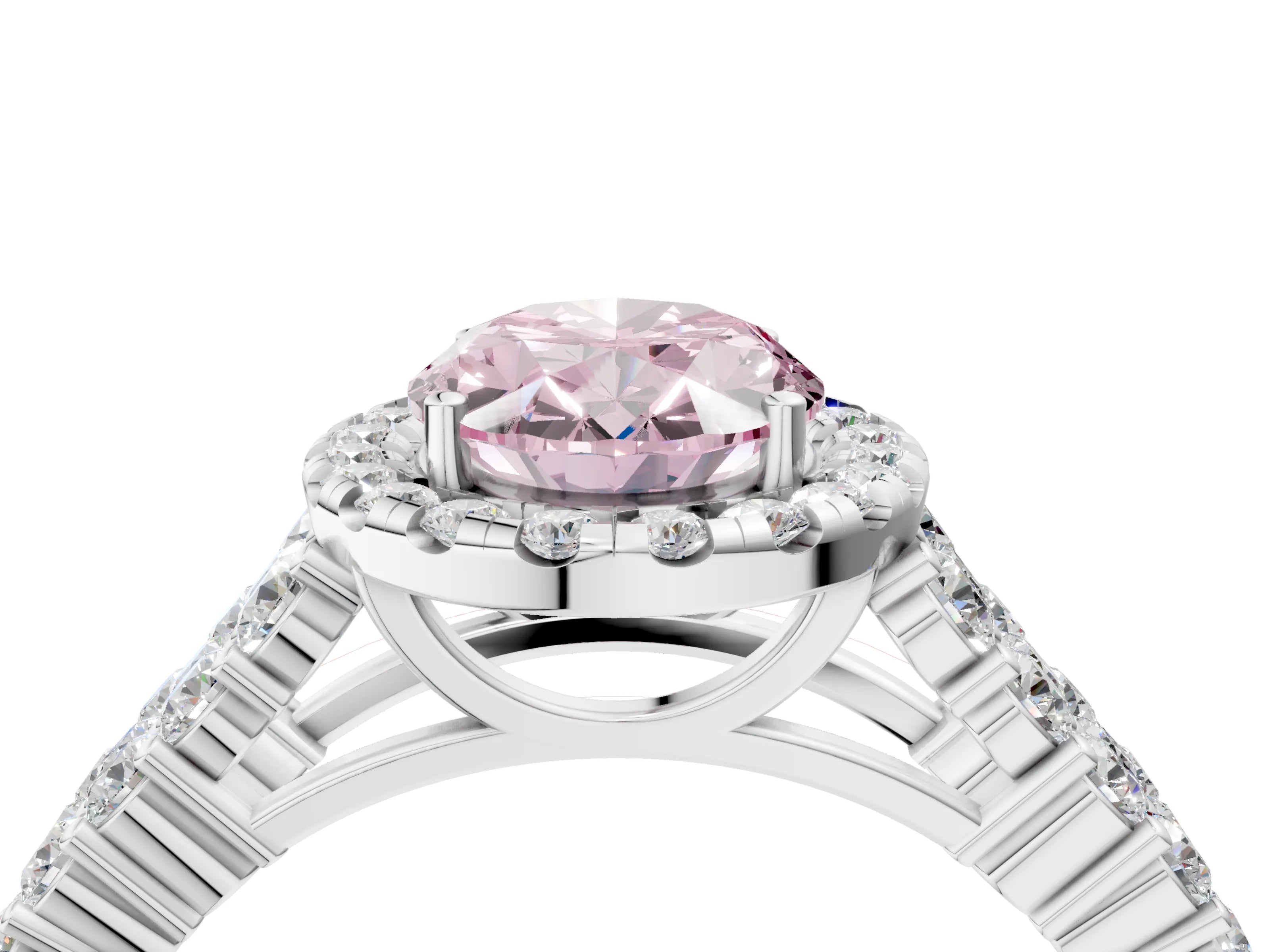 White gold Fancy Pink Oval Cut Halo Pavé Diamond Engagement Ring with Split Shank and Four-Prong Setting_7