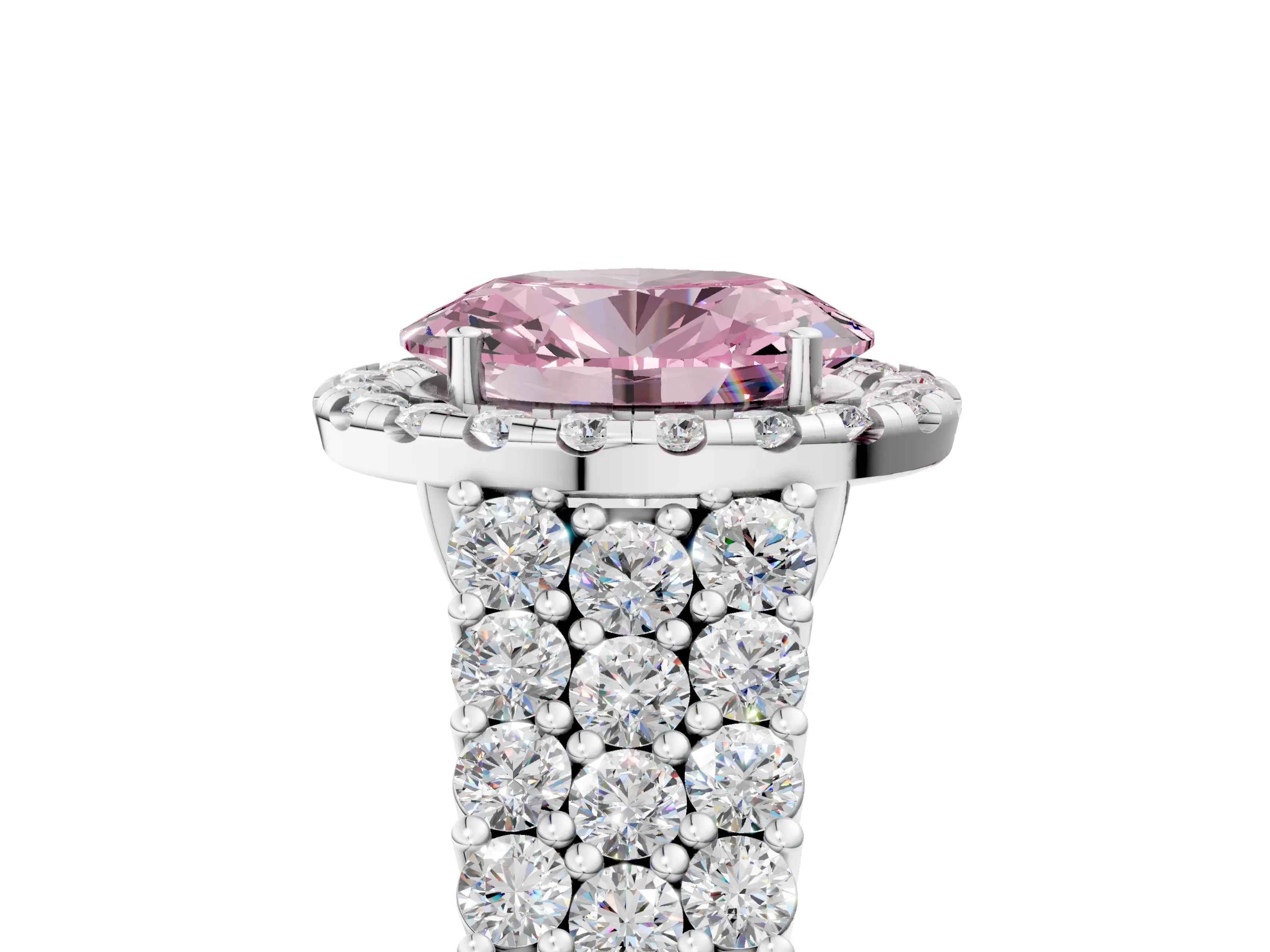 White gold Fancy Pink Oval Cut Halo Pavé Diamond Engagement Ring with Split Shank and Four-Prong Setting_8