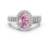 White gold Fancy Pink Oval  Cut Halo Pave Band Four-Prong Ring_81