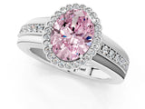 White gold Fancy Pink Oval  Cut Halo Pave Band Four-Prong Ring_90