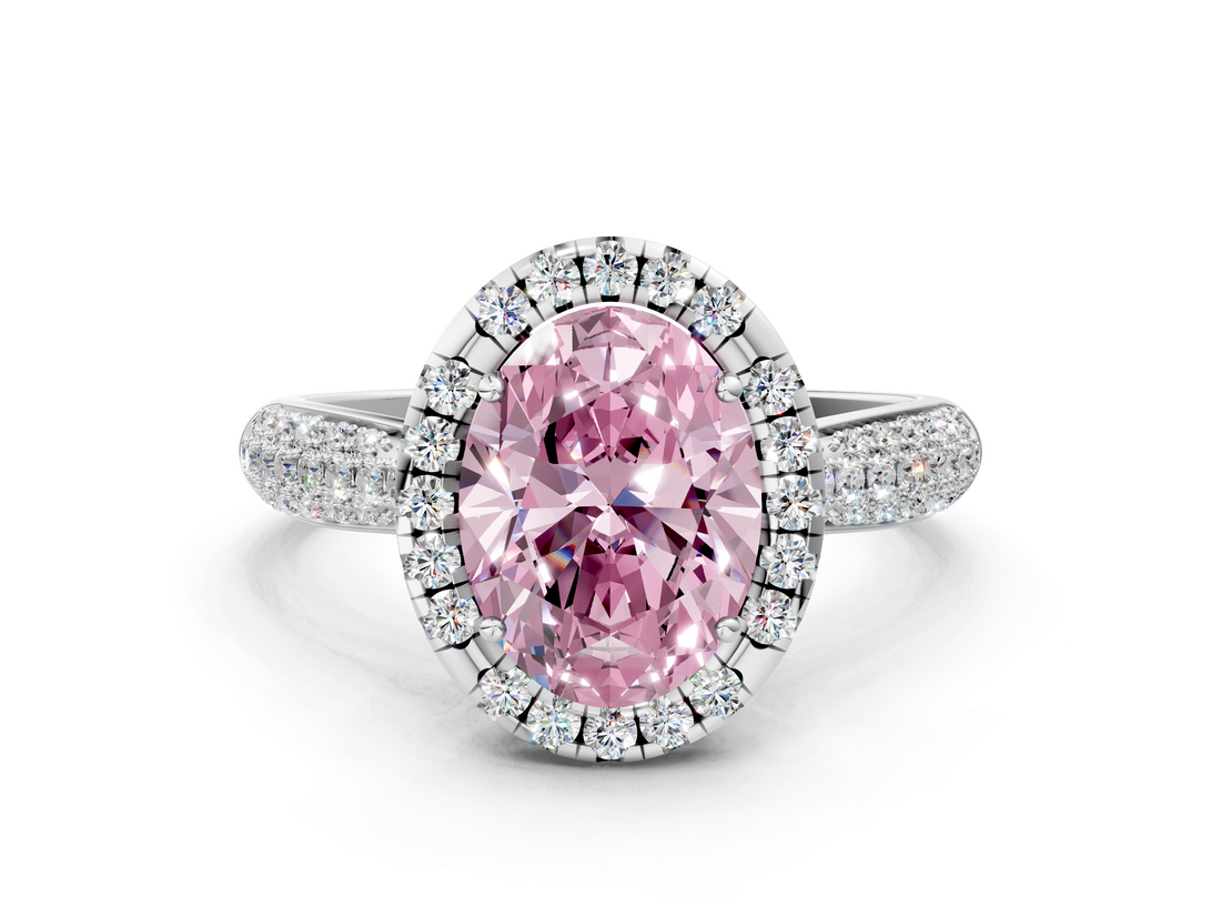 White gold Fancy Pink Oval  Cut Halo Pave Band Four-Prong Setting Ring_38