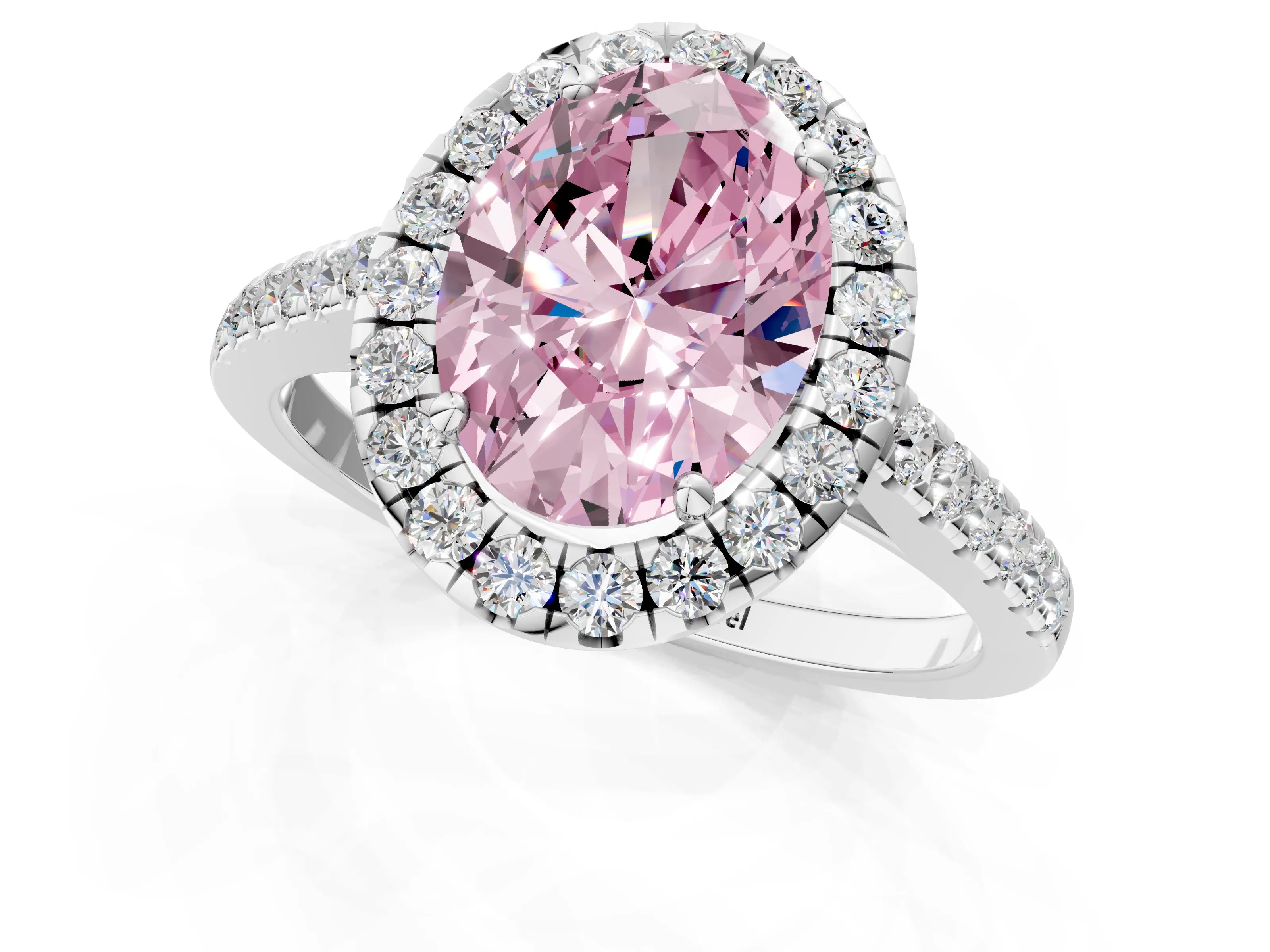 White gold Fancy Pink Oval Cut Halo Pave Diamond Engagement Ring with Four-Prong Setting_1