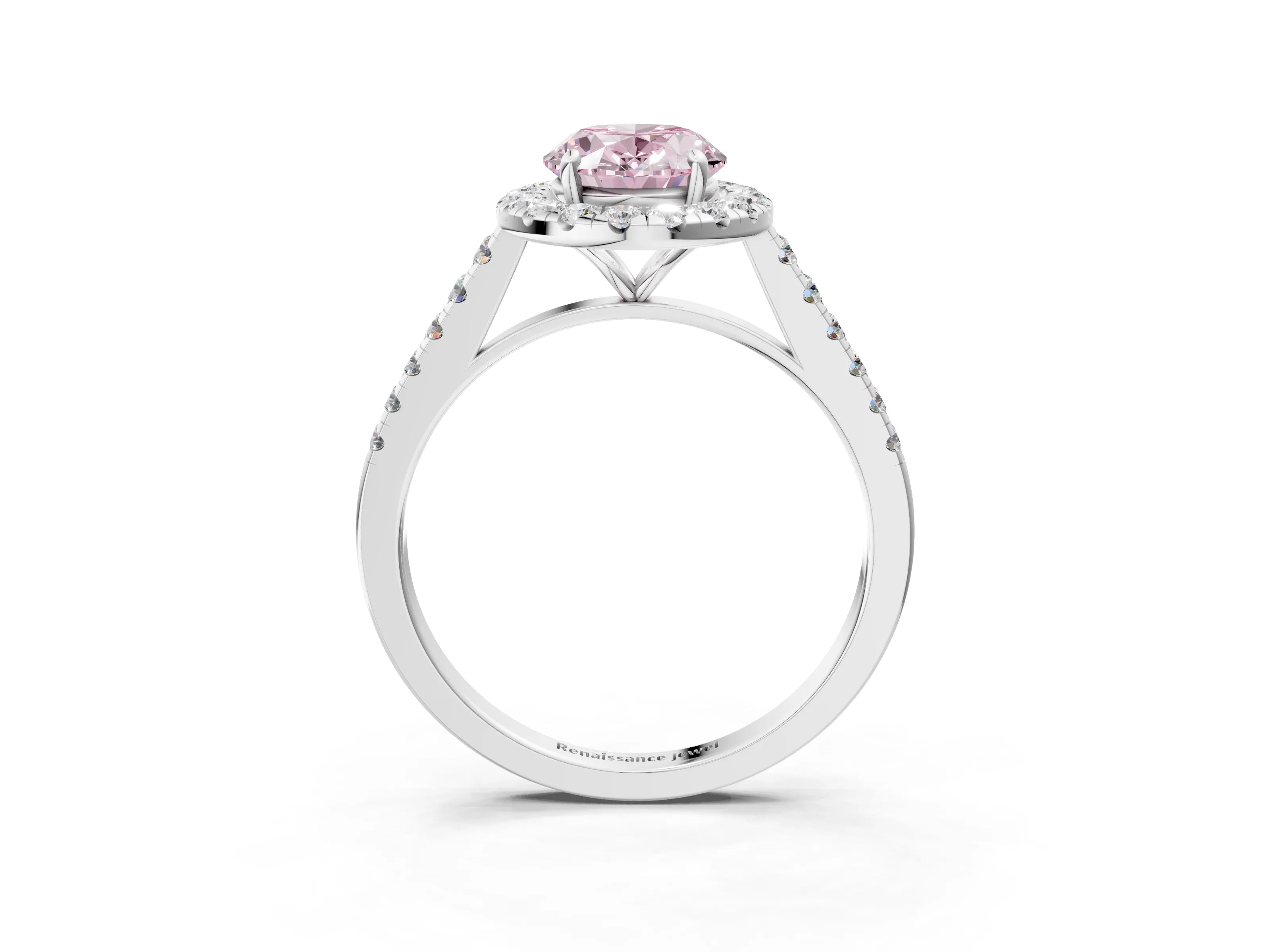 White gold Fancy Pink Oval Cut Halo Pave Diamond Engagement Ring with Four-Prong Setting_3