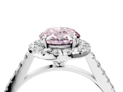 White gold Fancy Pink Oval Cut Halo Pave Diamond Engagement Ring with Four-Prong Setting_4