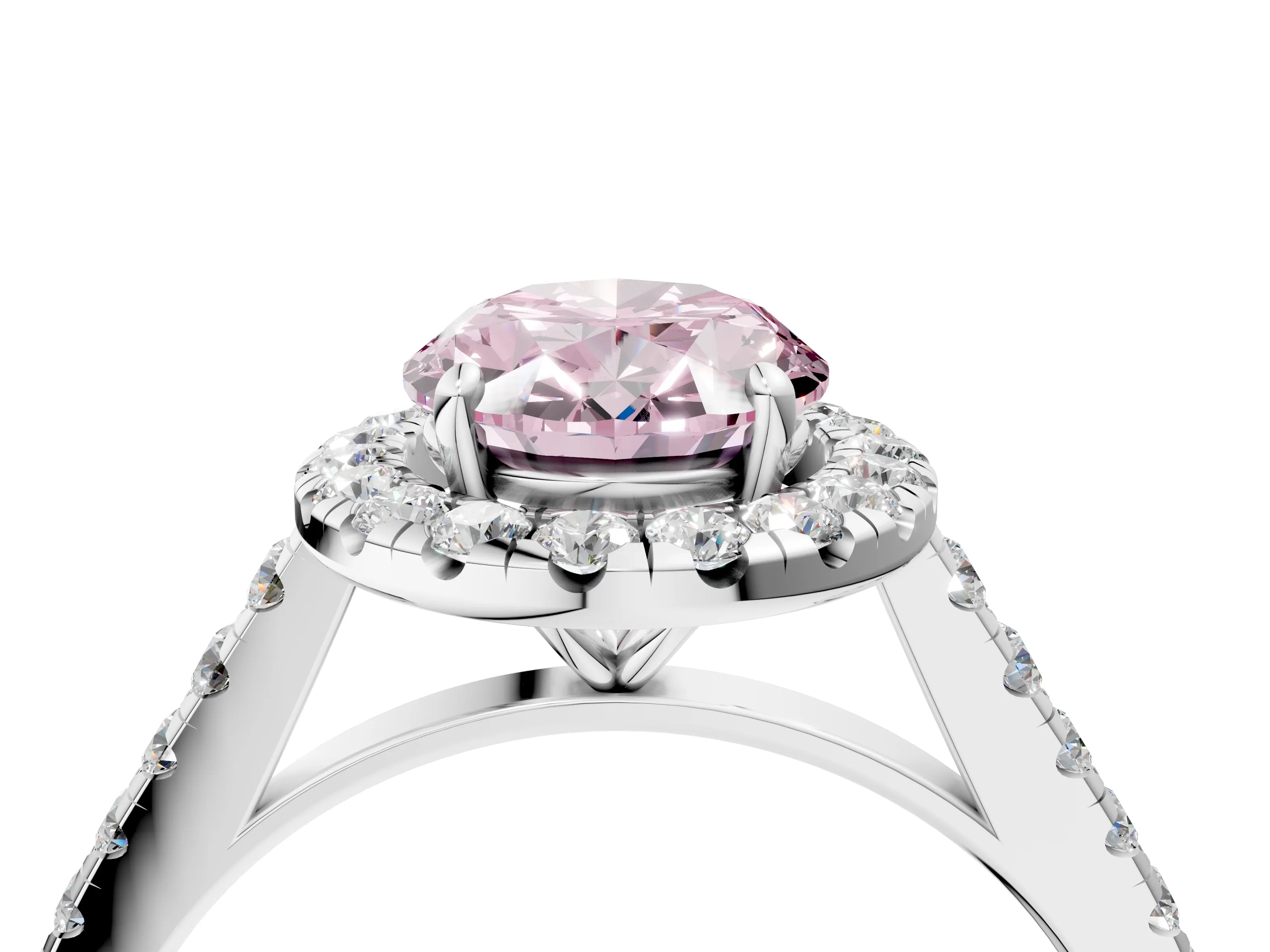 White gold Fancy Pink Oval Cut Halo Pave Diamond Engagement Ring with Four-Prong Setting_4