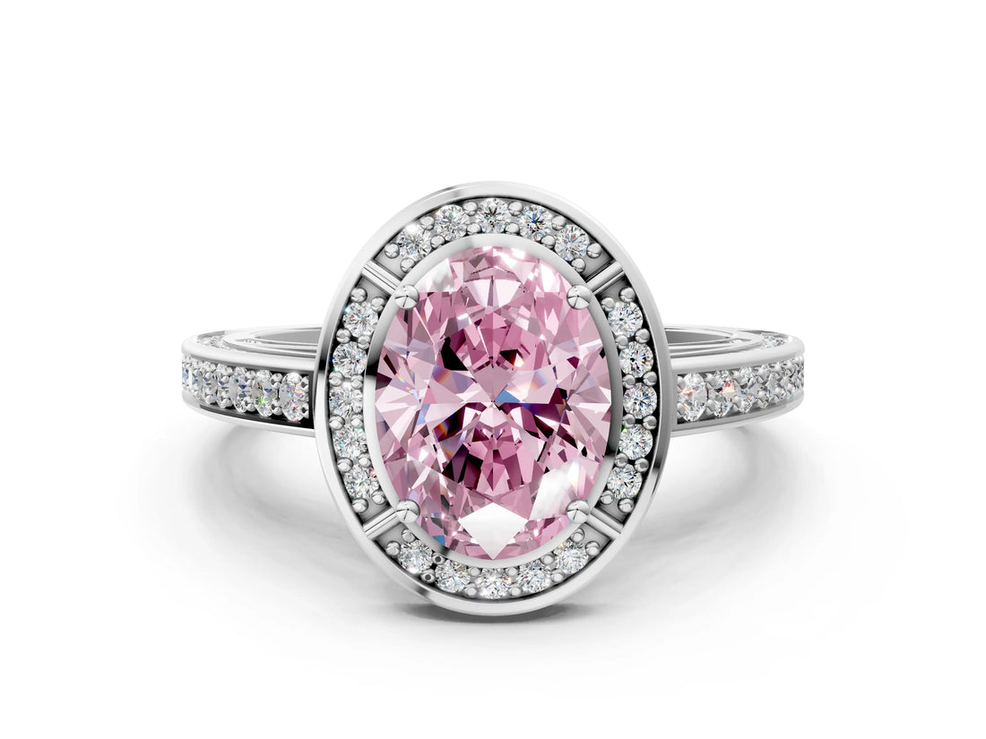 White gold Fancy Pink Oval  Cut Halo Pave Split Shank Prong Setting Ring_32