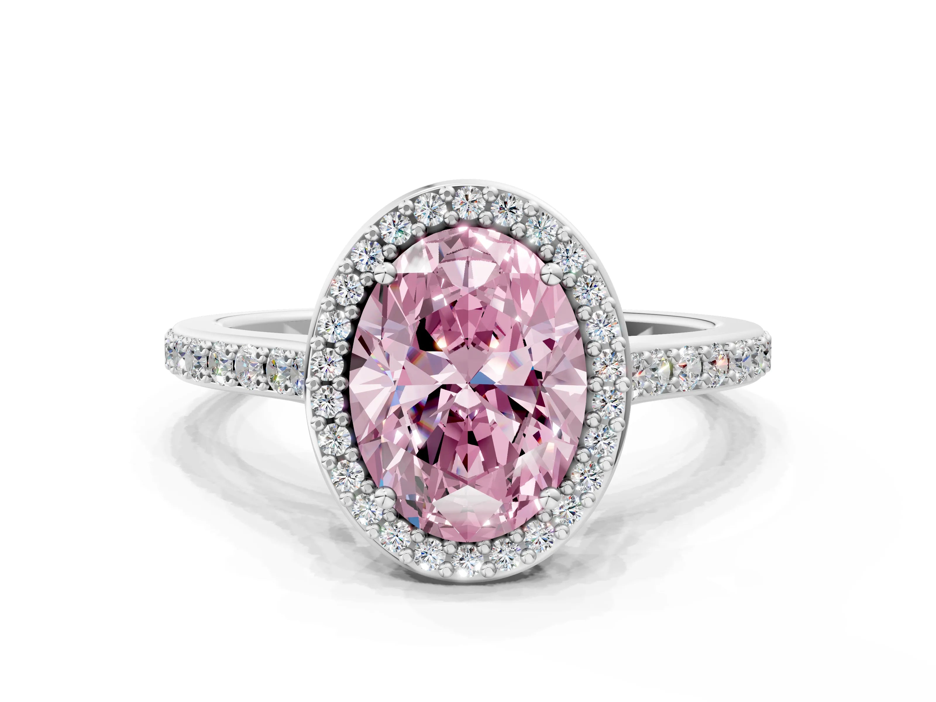 White gold Fancy Pink Oval Cut Halo Round Diamond Pavé Band with Four-Prong Setting_15