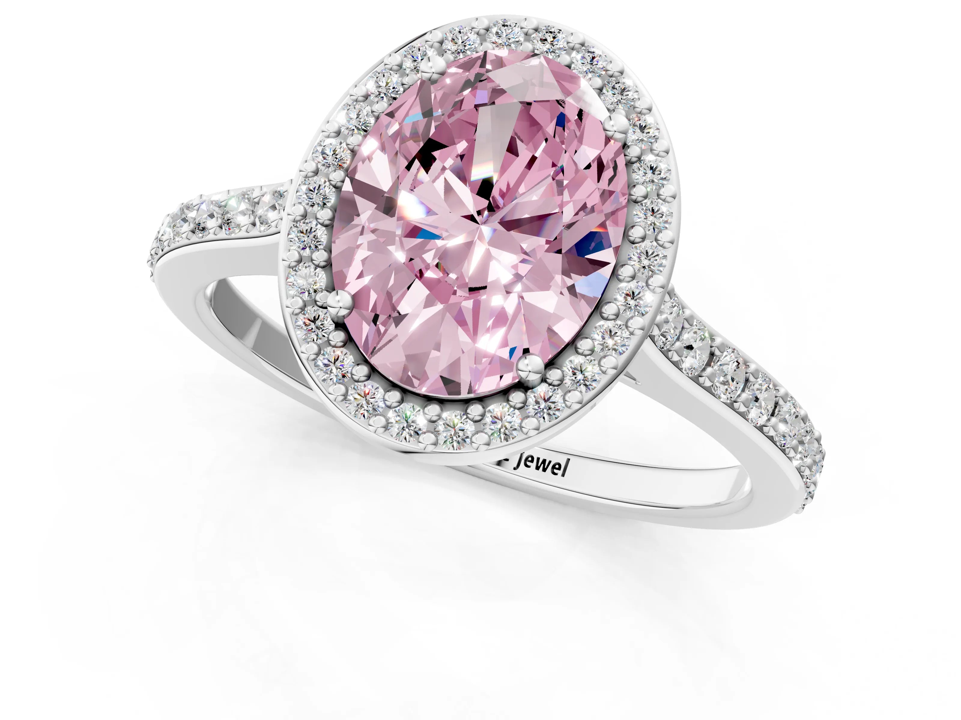 White gold Fancy Pink Oval Cut Halo Round Diamond Pavé Band with Four-Prong Setting_16