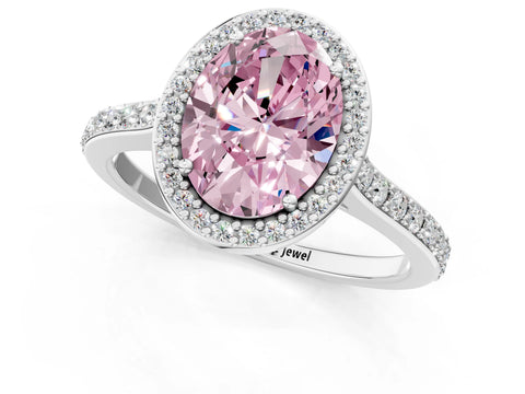 White gold Fancy Pink Oval Cut Halo Round Diamond Pavé Band with Four-Prong Setting_16