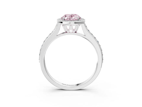 White gold Fancy Pink Oval Cut Halo Round Diamond Pavé Band with Four-Prong Setting_18