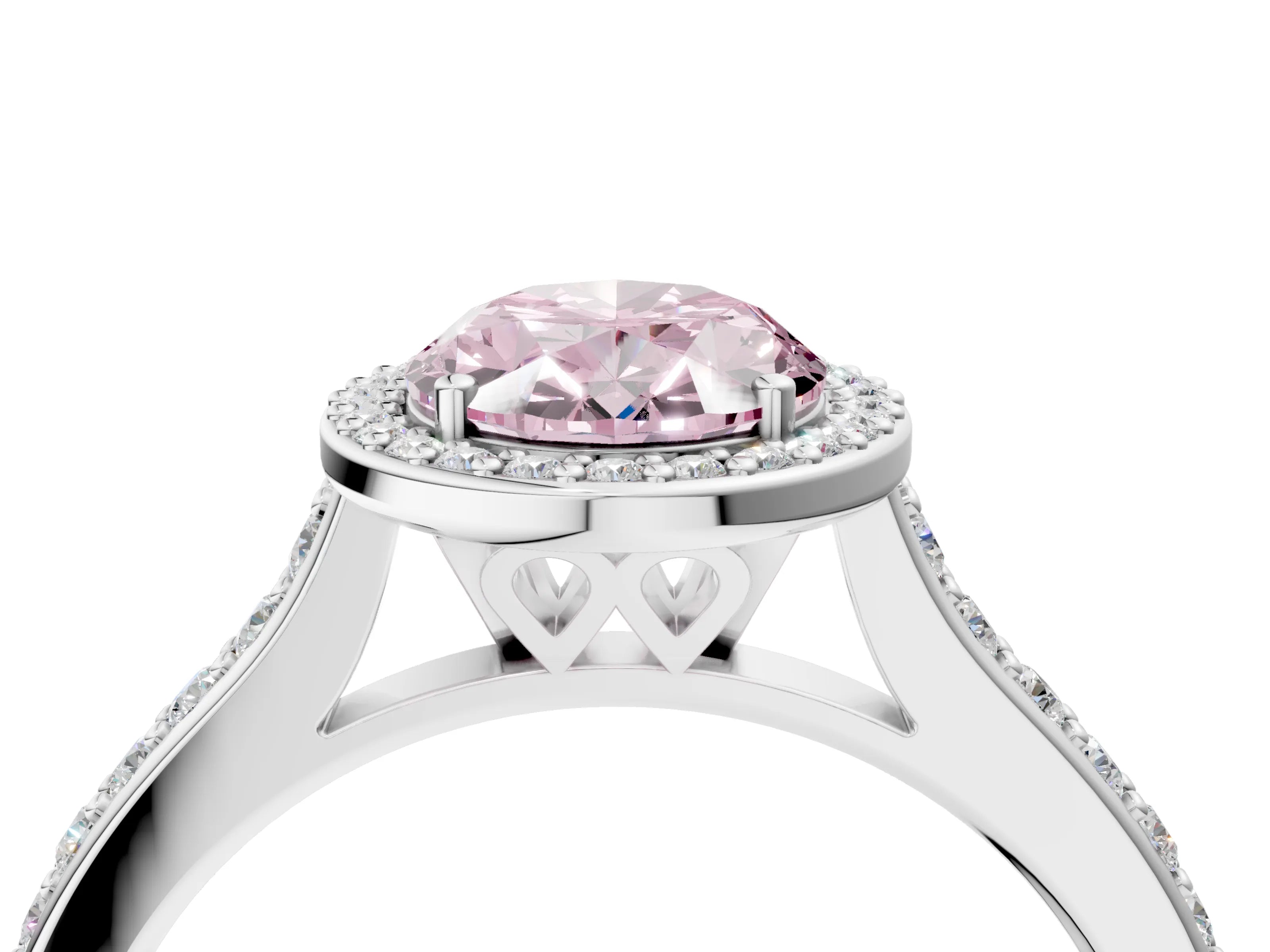 White gold Fancy Pink Oval Cut Halo Round Diamond Pavé Band with Four-Prong Setting_19