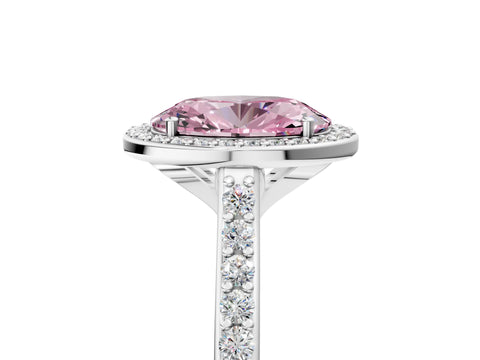 White gold Fancy Pink Oval Cut Halo Round Diamond Pavé Band with Four-Prong Setting_20