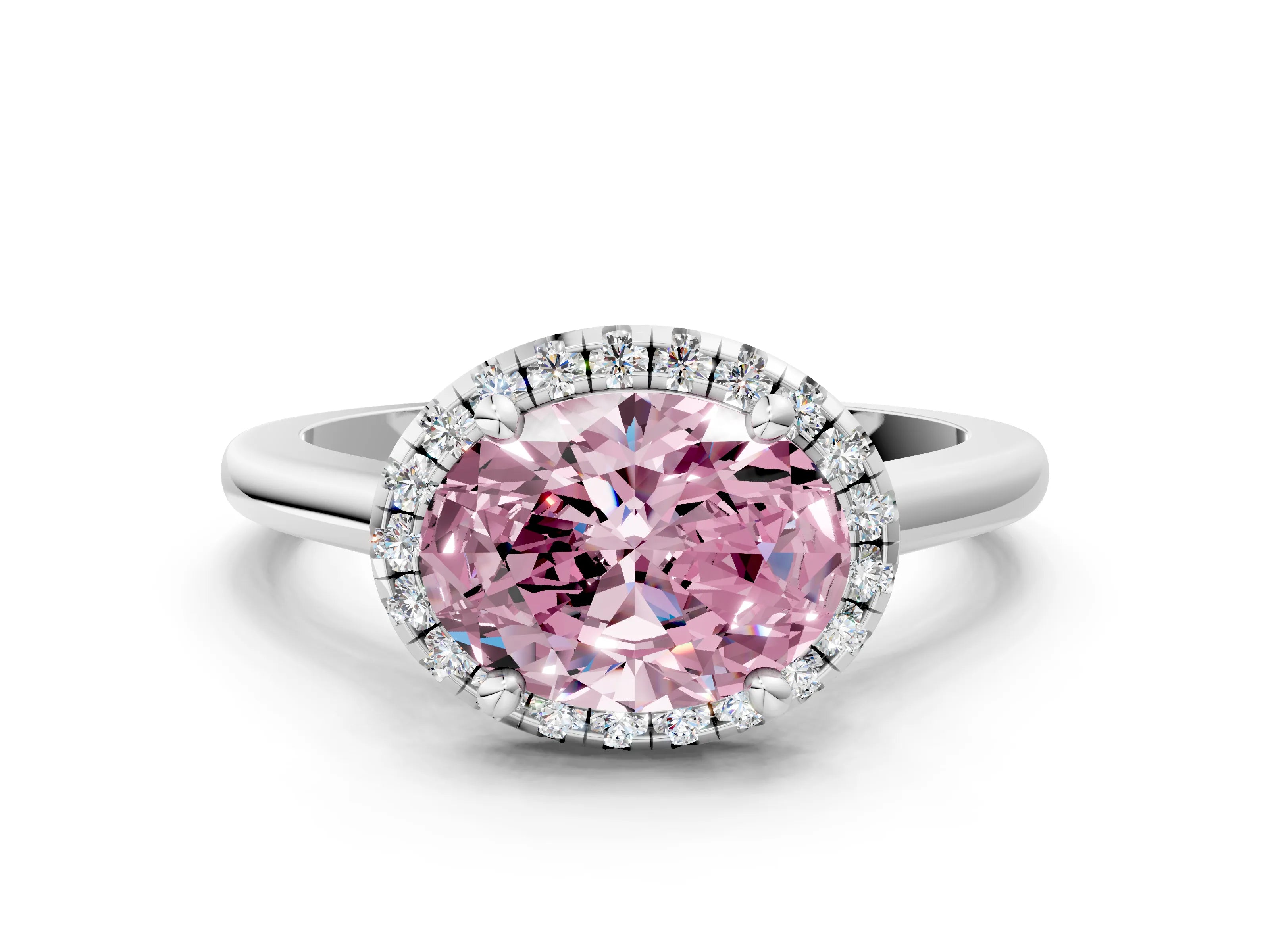 White gold Fancy Pink Oval Cut Halo Round Diamond Solitaire Engagement Ring with Pave Band and Four-Prong Setting_24